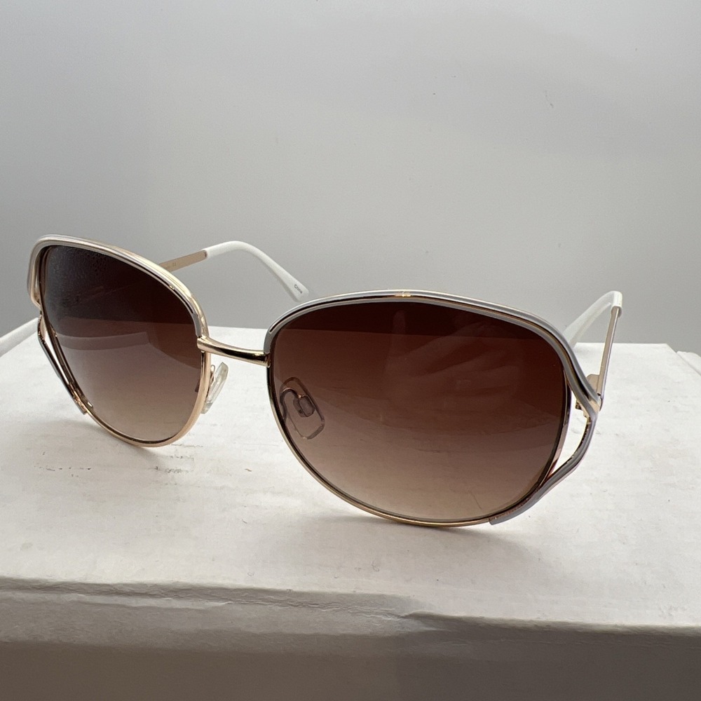 LAUNDRY BY SHELLI SEGAL Sunglasses Women GOLD Frame Brown Lens Shield Protection